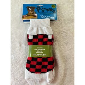 Pawks for Dogs Socks New White with Red Black Checkers XL